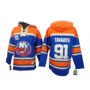 Men's Old Time Hockey New York Islanders 91 John Tavares Royal Blue Sawyer Hooded Sweatshirt Jersey - Authentic