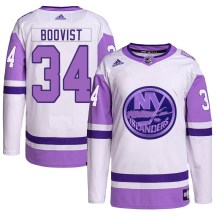 Men's Adidas New York Islanders Adam Boqvist White/Purple Hockey Fights Cancer Primegreen Jersey - Authentic