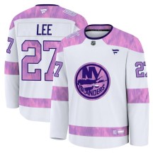 Men's Fanatics New York Islanders Anders Lee White 2024 Hockey Fights Cancer Practice Jersey - Premium