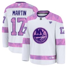 Men's Fanatics New York Islanders Matt Martin White 2024 Hockey Fights Cancer Practice Jersey - Premium
