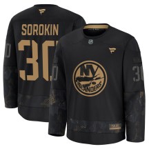 Men's Fanatics New York Islanders Ilya Sorokin Black 2024 Military Appreciation Practice Jersey - Premium